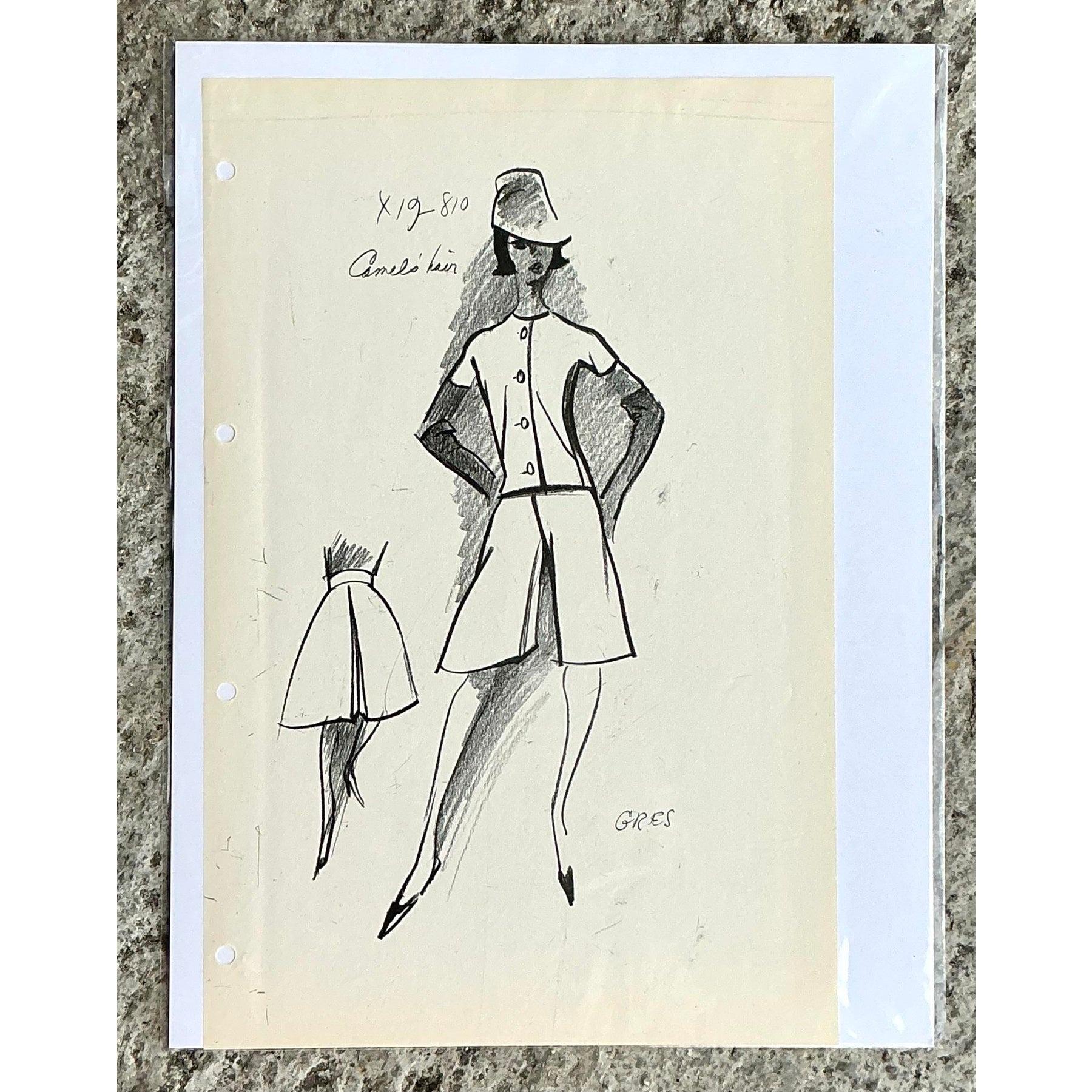 Américain MCM Original Madame Gres Fahion Sketch en vente