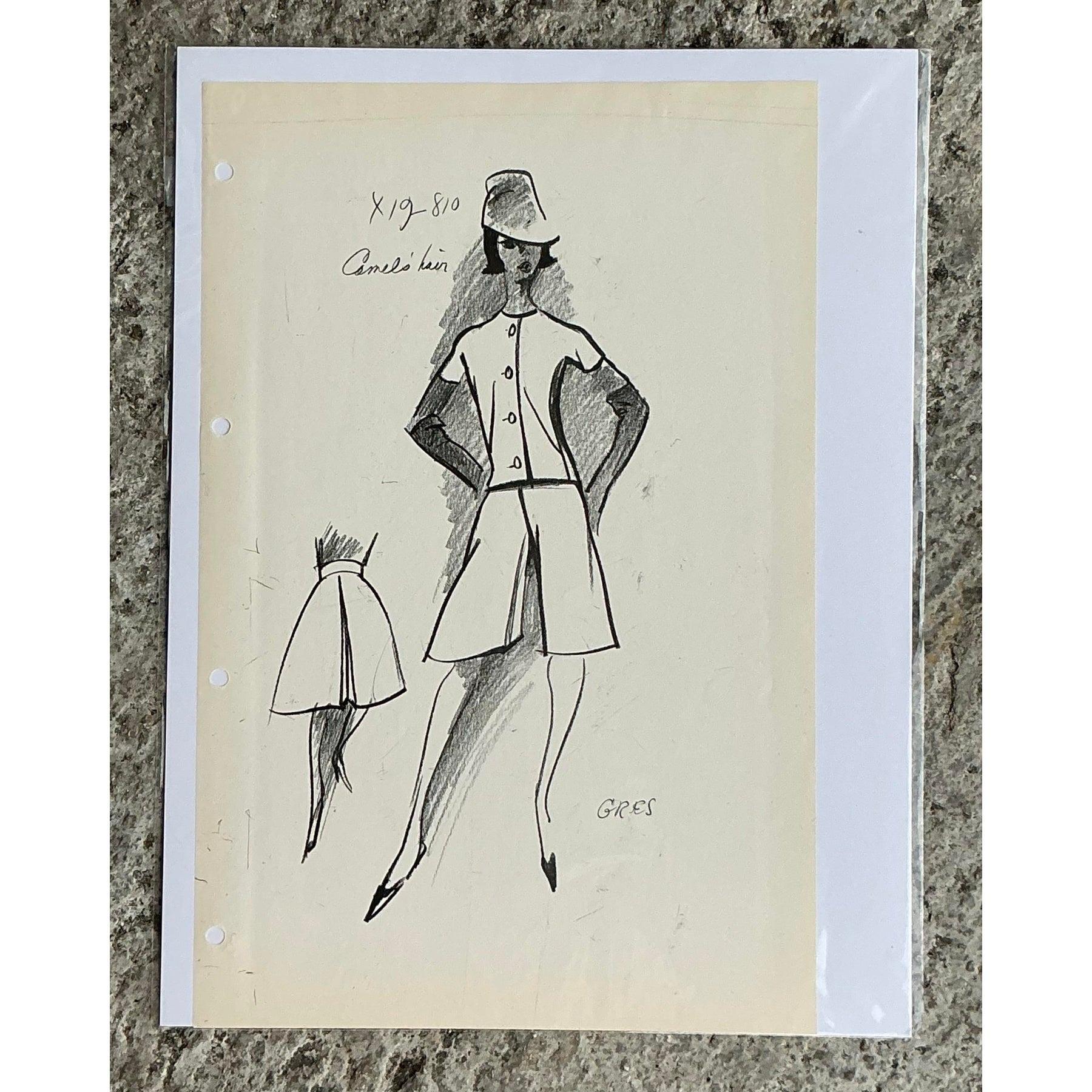 20ième siècle MCM Original Madame Gres Fahion Sketch en vente