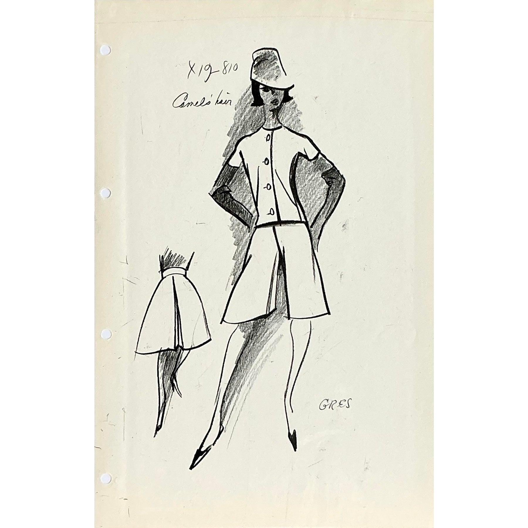Papier MCM Original Madame Gres Fahion Sketch en vente