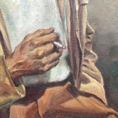 Vintage MCM Original Oil Portrait of Handsome Man