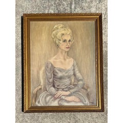 Vintage MCM Original Oil Portrait of Woman