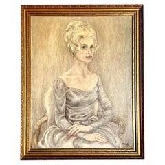 Vintage MCM Original Oil Portrait of Woman
