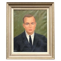 Vintage Mcm Original Oil Portrait of Young Man, Signed