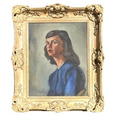 Portrait original à l'huile sur toile vintage de MCM