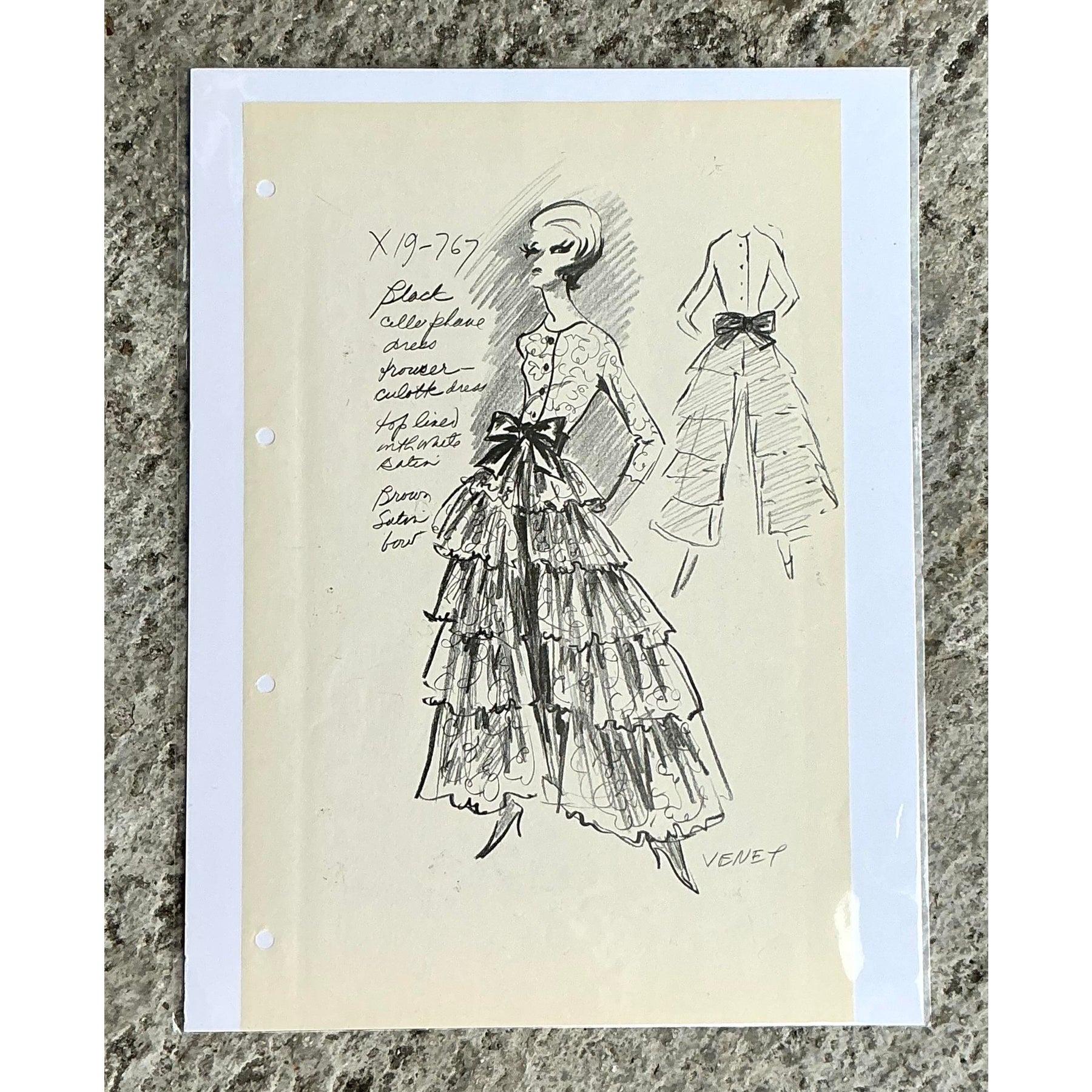 Carta Schizzo di moda vintage originale MCM Philippe Venet
