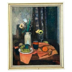 Vintage MCM Original Still Life Oil Painting on Canvas