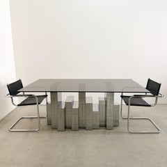 Vintage MCM Paul Evans Cityscape Dining Table – Gunmetal Base, Smoke Glass Top