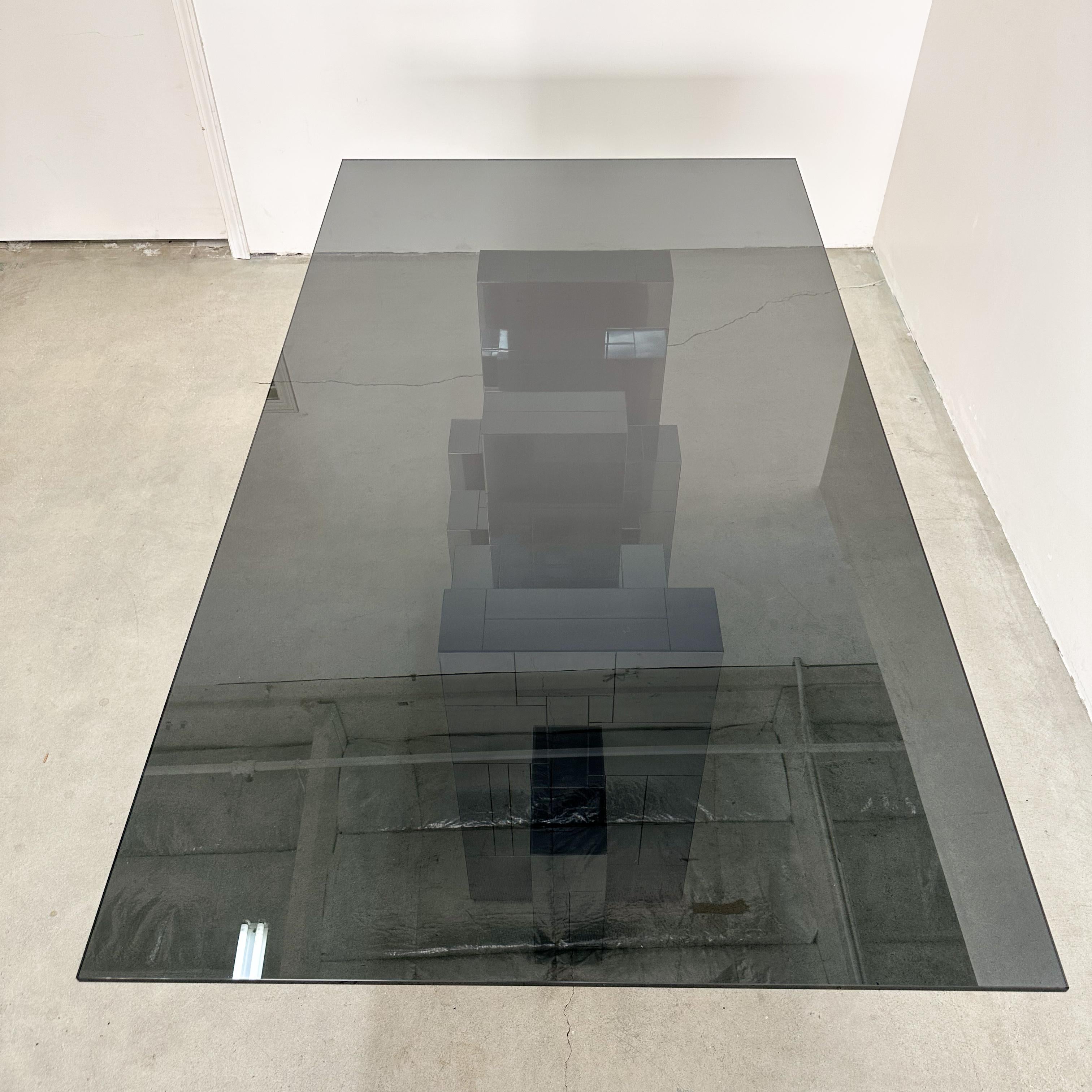 Vintage MCM Paul Evans Cityscape Dining Table – Gunmetal Base, Smoke Glass Top For Sale 1