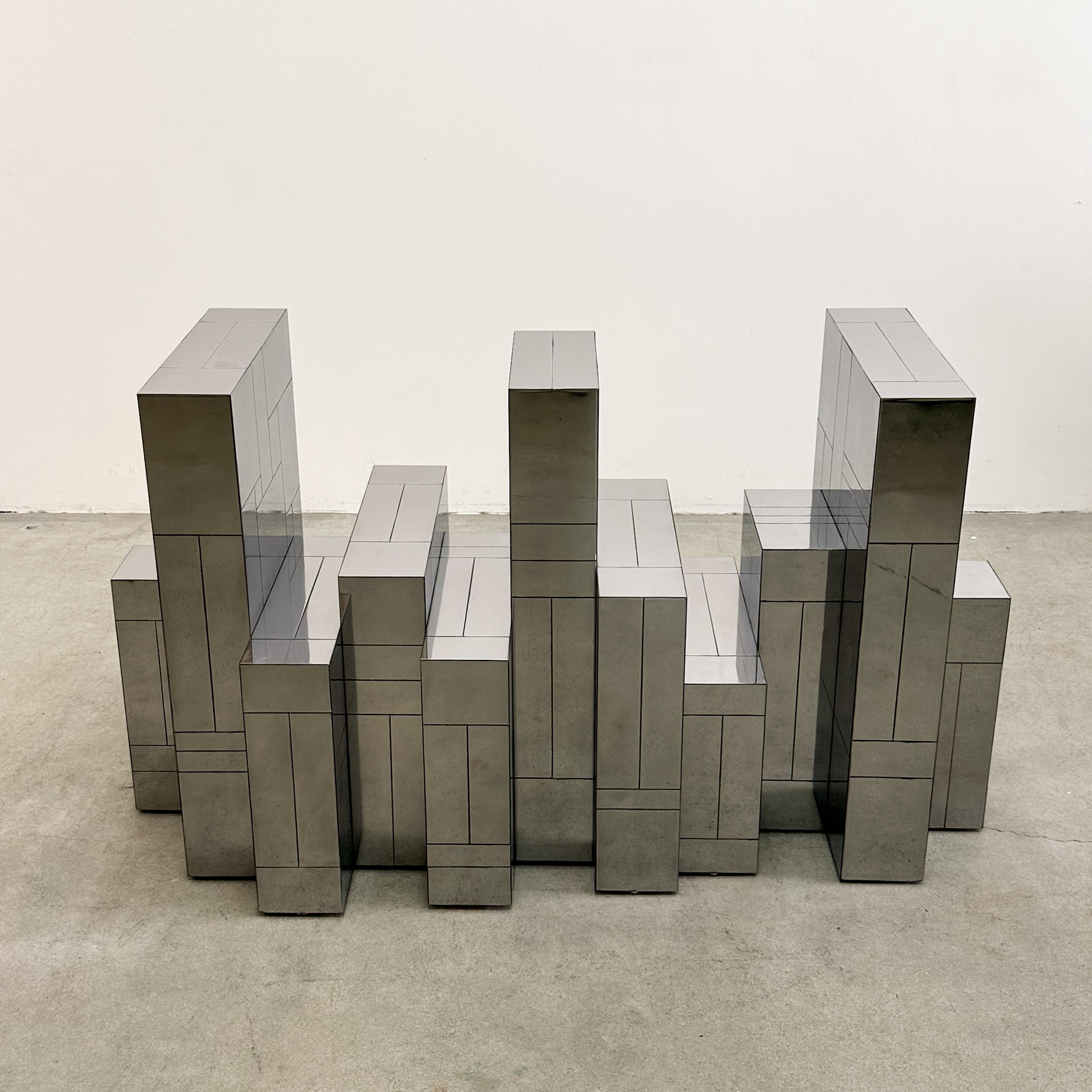 Vintage MCM Paul Evans Cityscape Dining Table – Gunmetal Base, Smoke Glass Top For Sale 2