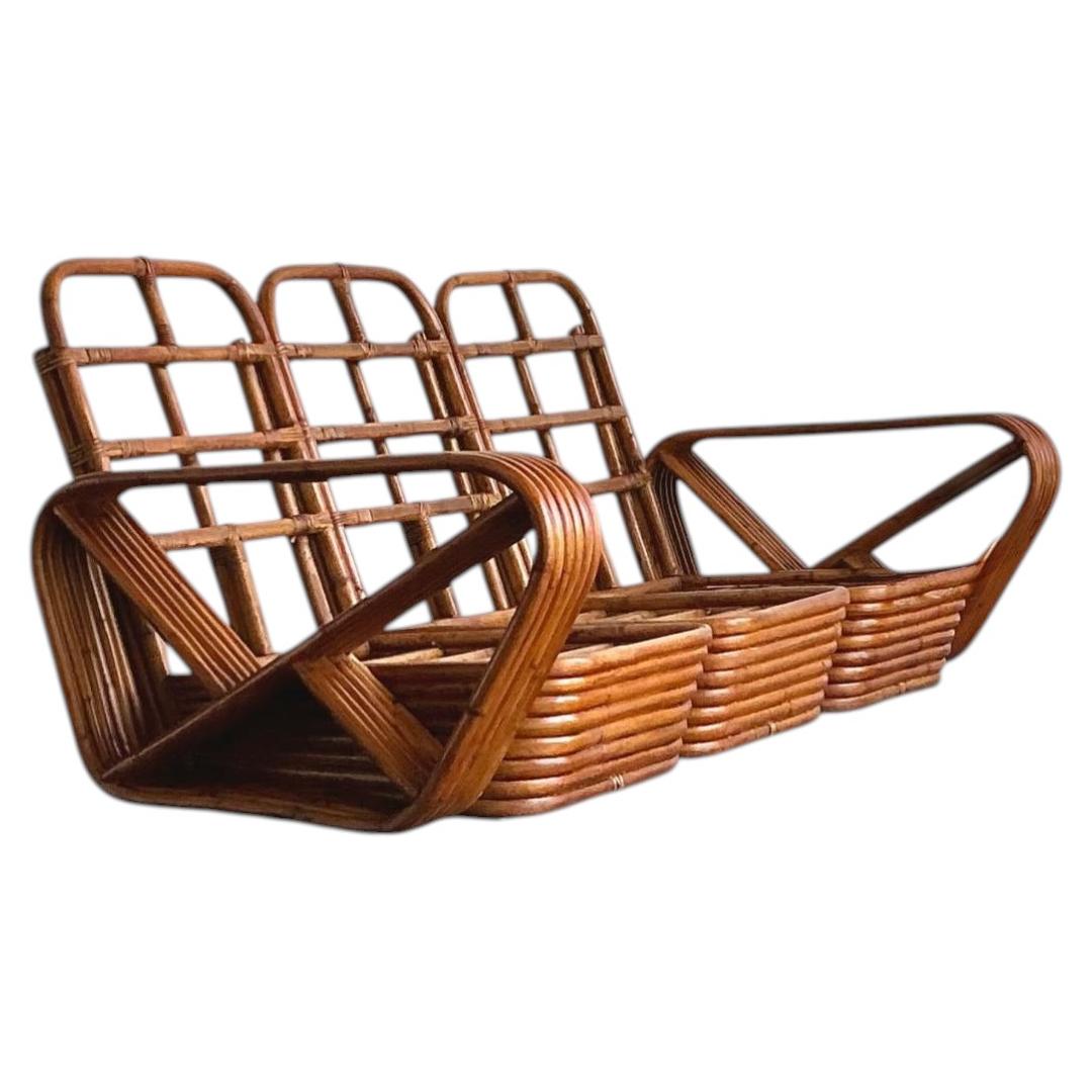 Vintage MCM Paul Frankl 6-strängiges Rattan-Sofa im Angebot