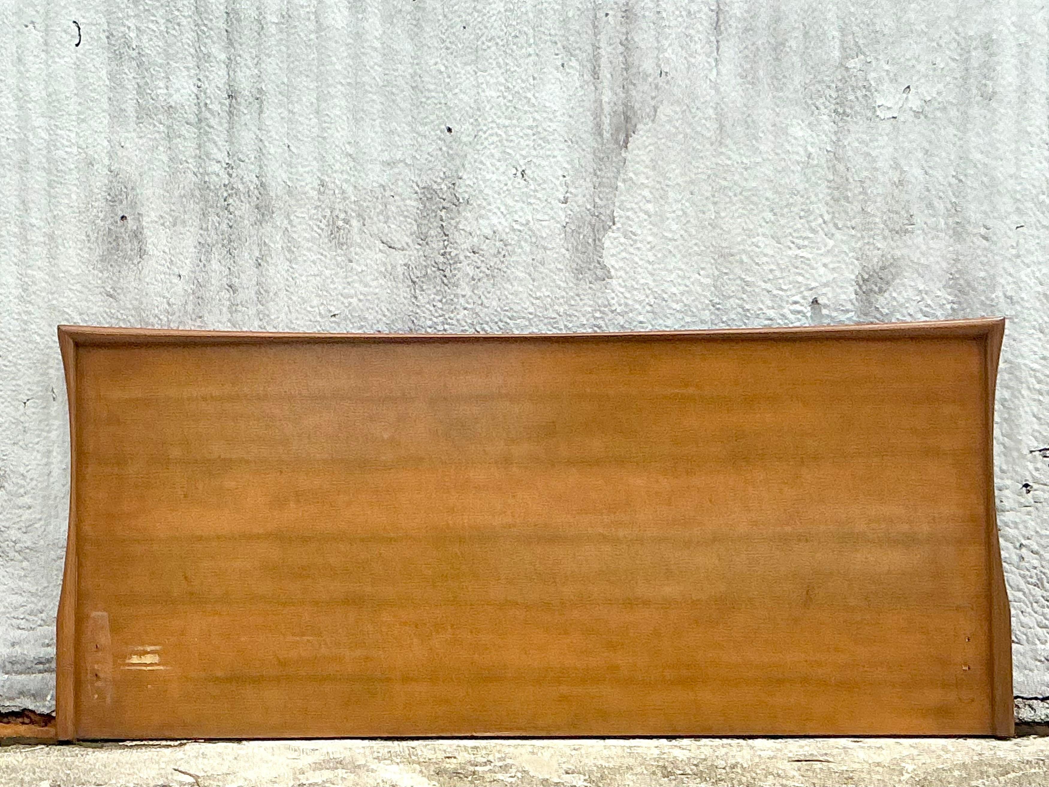 Mid-Century Modern Vintage MCM Plank King Headboard For Sale