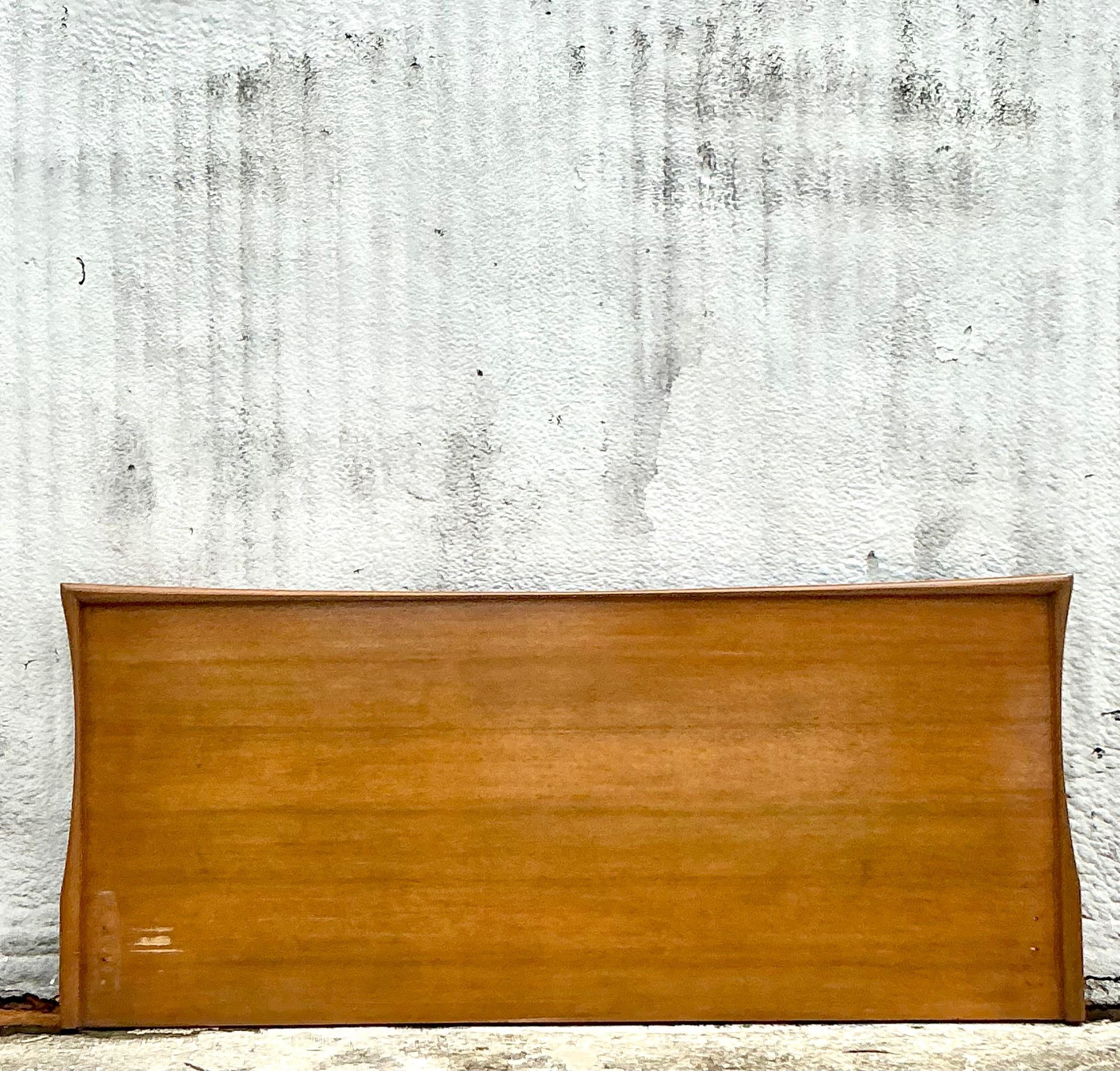 American Vintage MCM Plank King Headboard For Sale