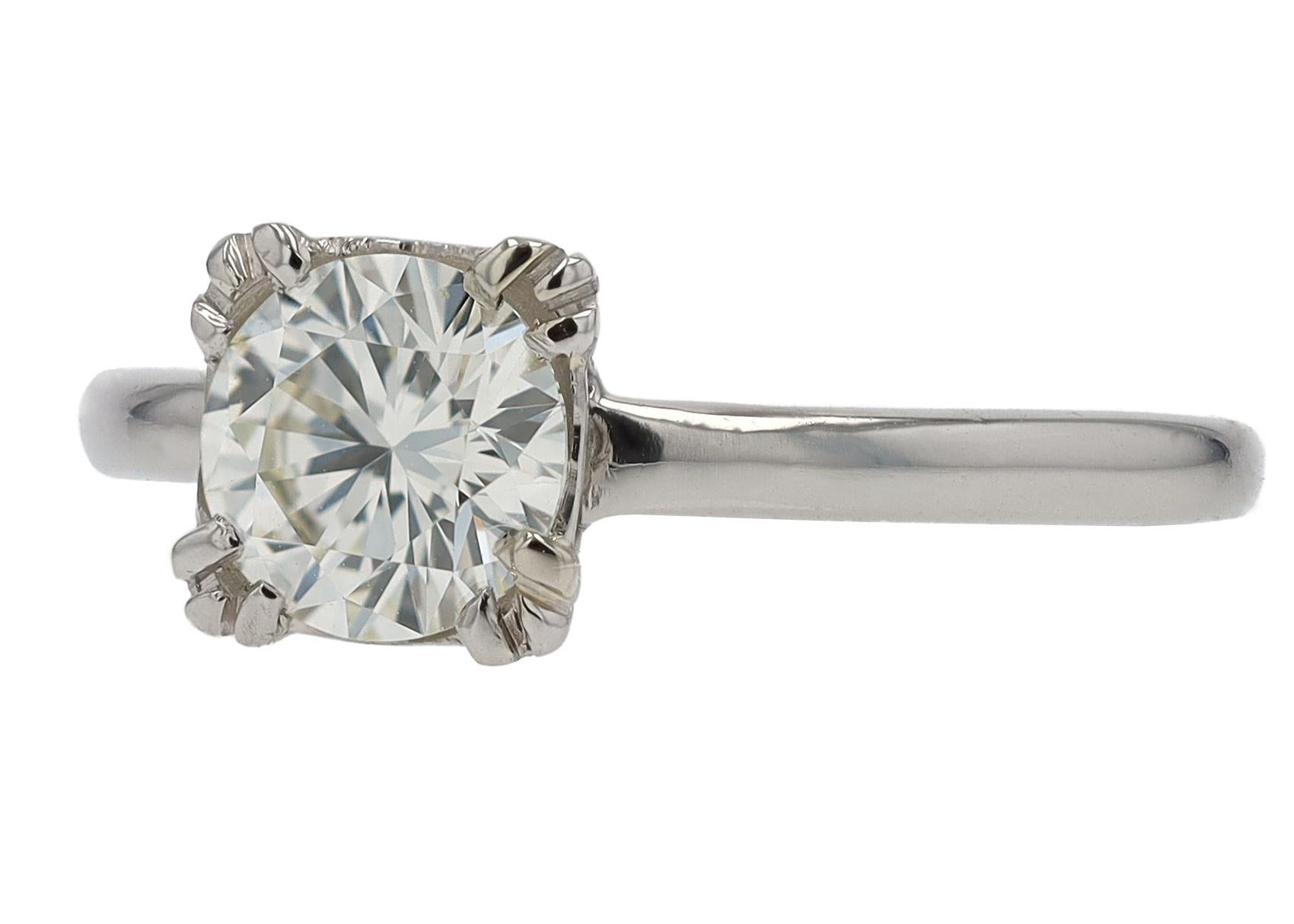 Contemporary Vintage MCM Platinum 0.80 Carat Diamond Solitaire Engagement Ring For Sale