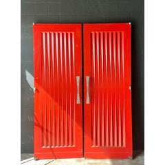 Vintage MCM Pleated Doors With Inlay Handles -Set of 2
