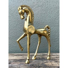 Vintage MCM Polished Brass Etruscan Horse