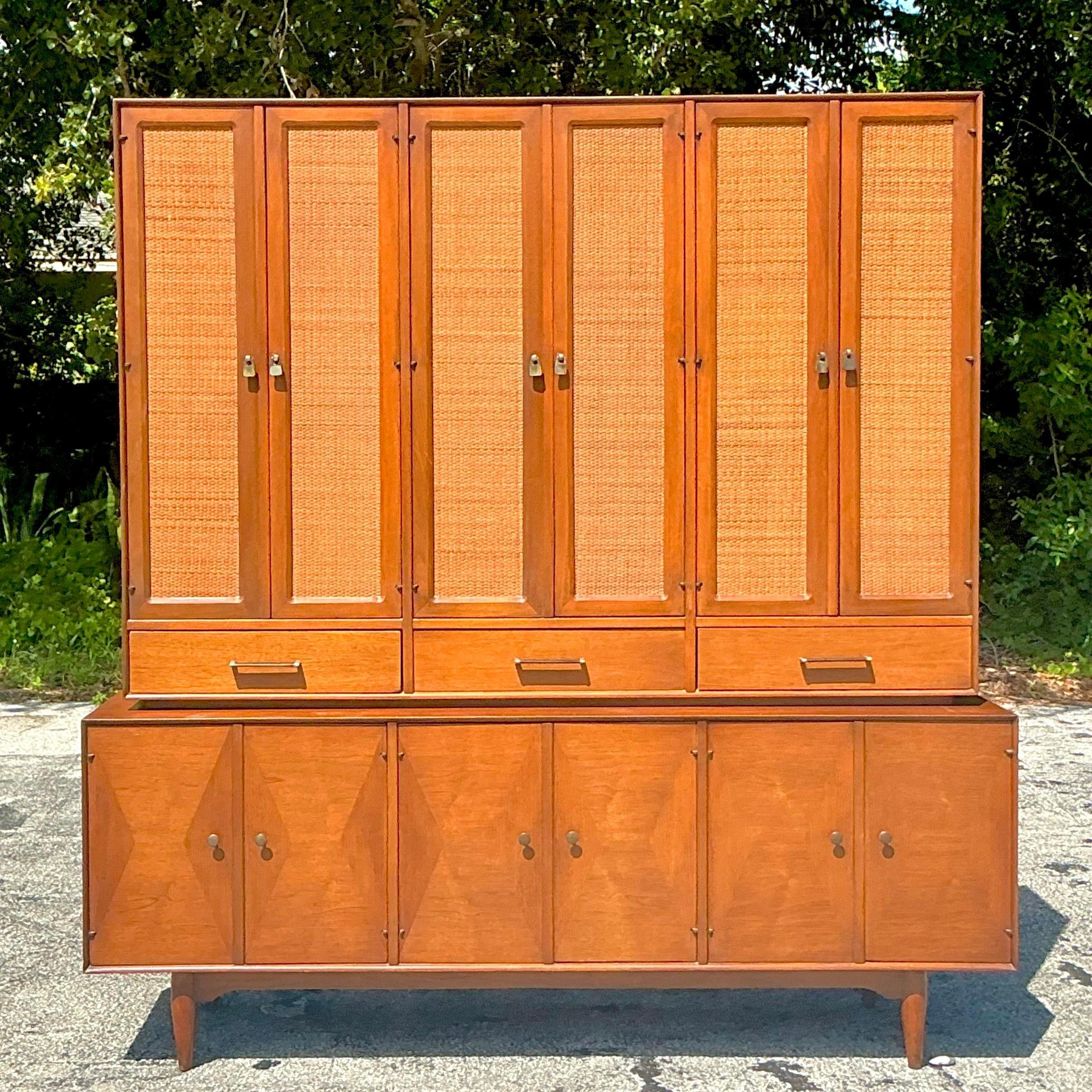 Vintage MCM Ramseur Seagrass China Cabinet 3