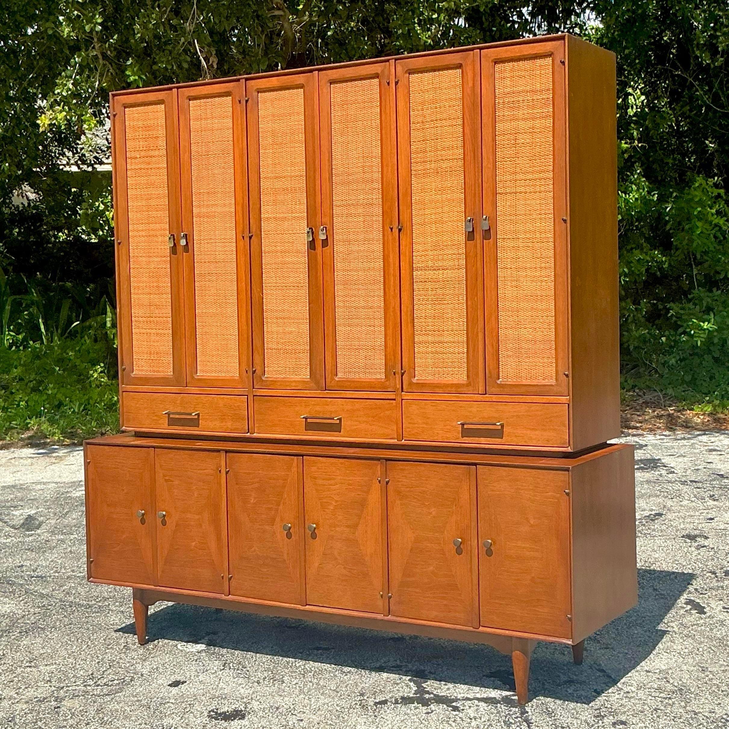 American Vintage MCM Ramseur Seagrass China Cabinet