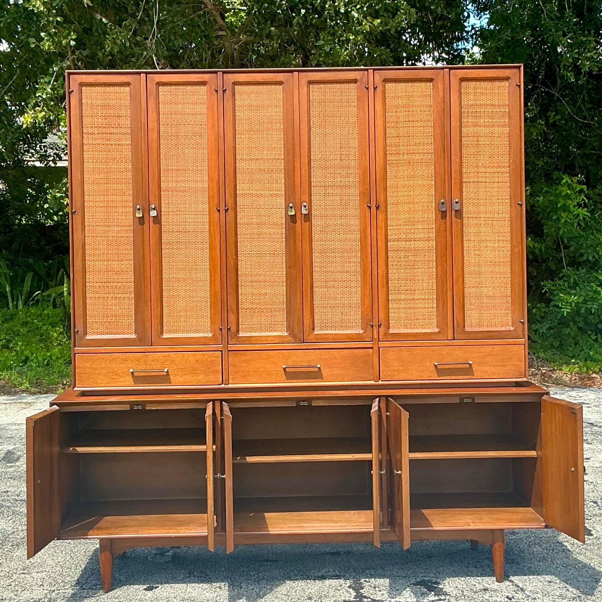 20th Century Vintage MCM Ramseur Seagrass China Cabinet