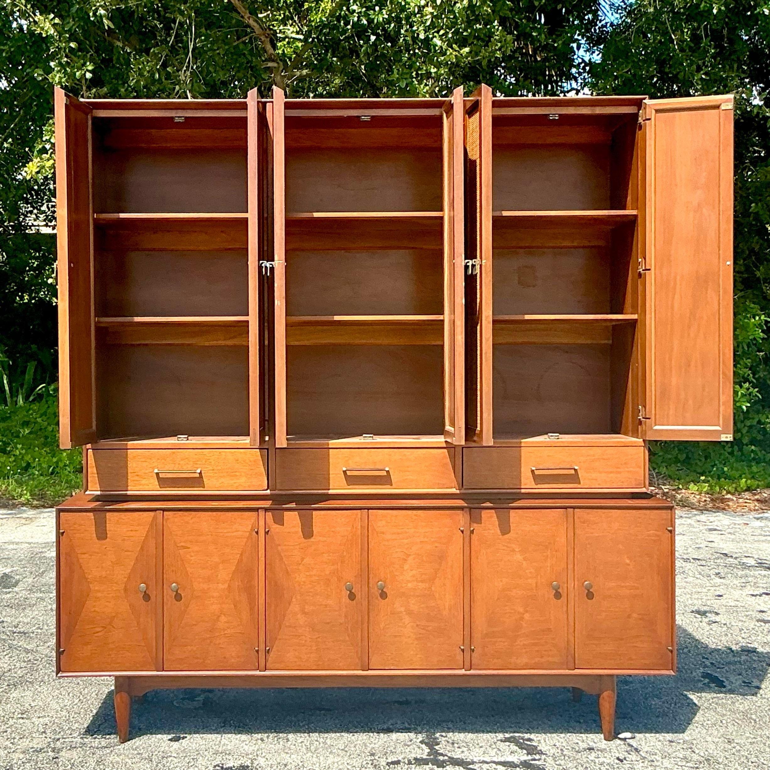 Vintage MCM Ramseur Seagrass China Cabinet 1