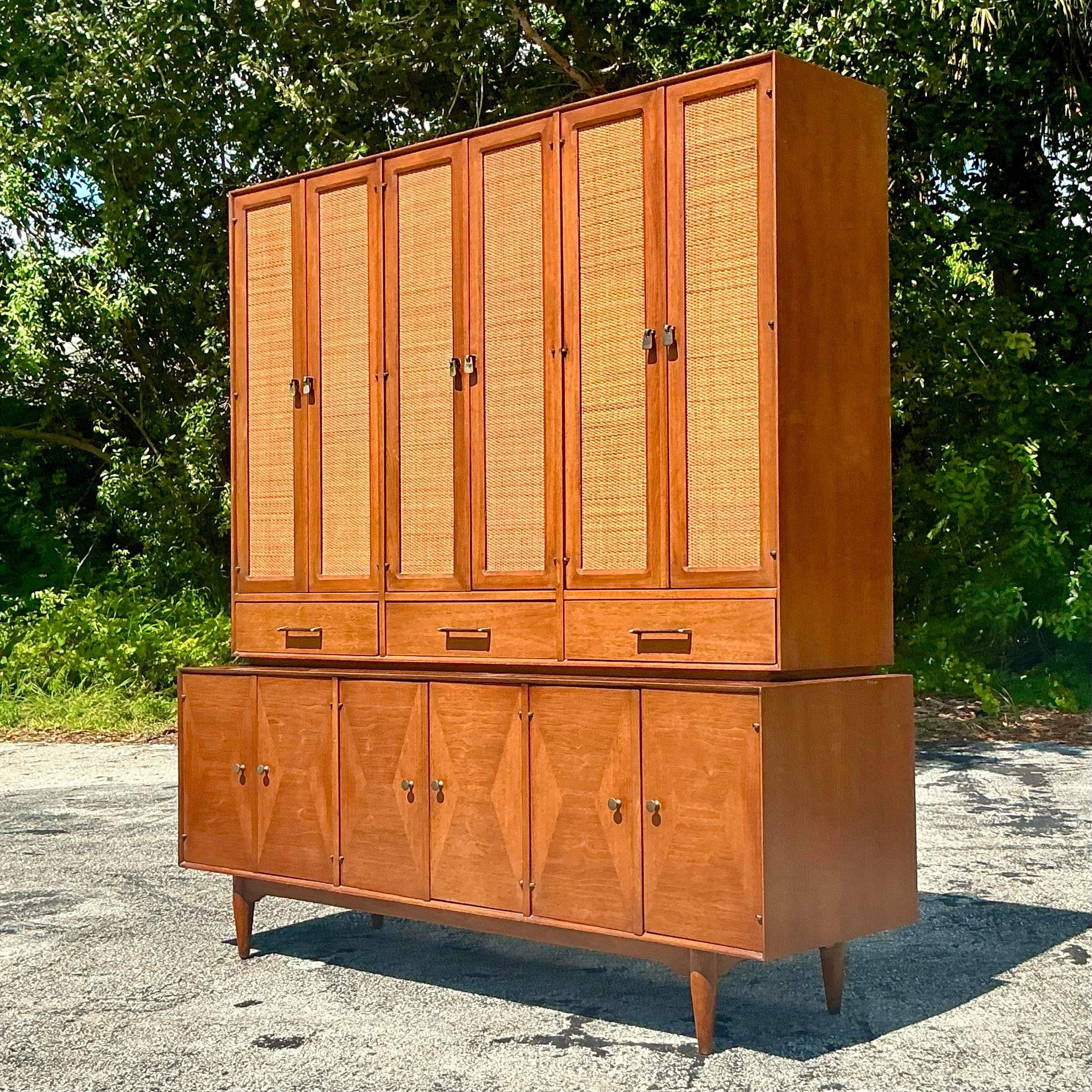 Vintage MCM Ramseur Seagrass China Cabinet 2