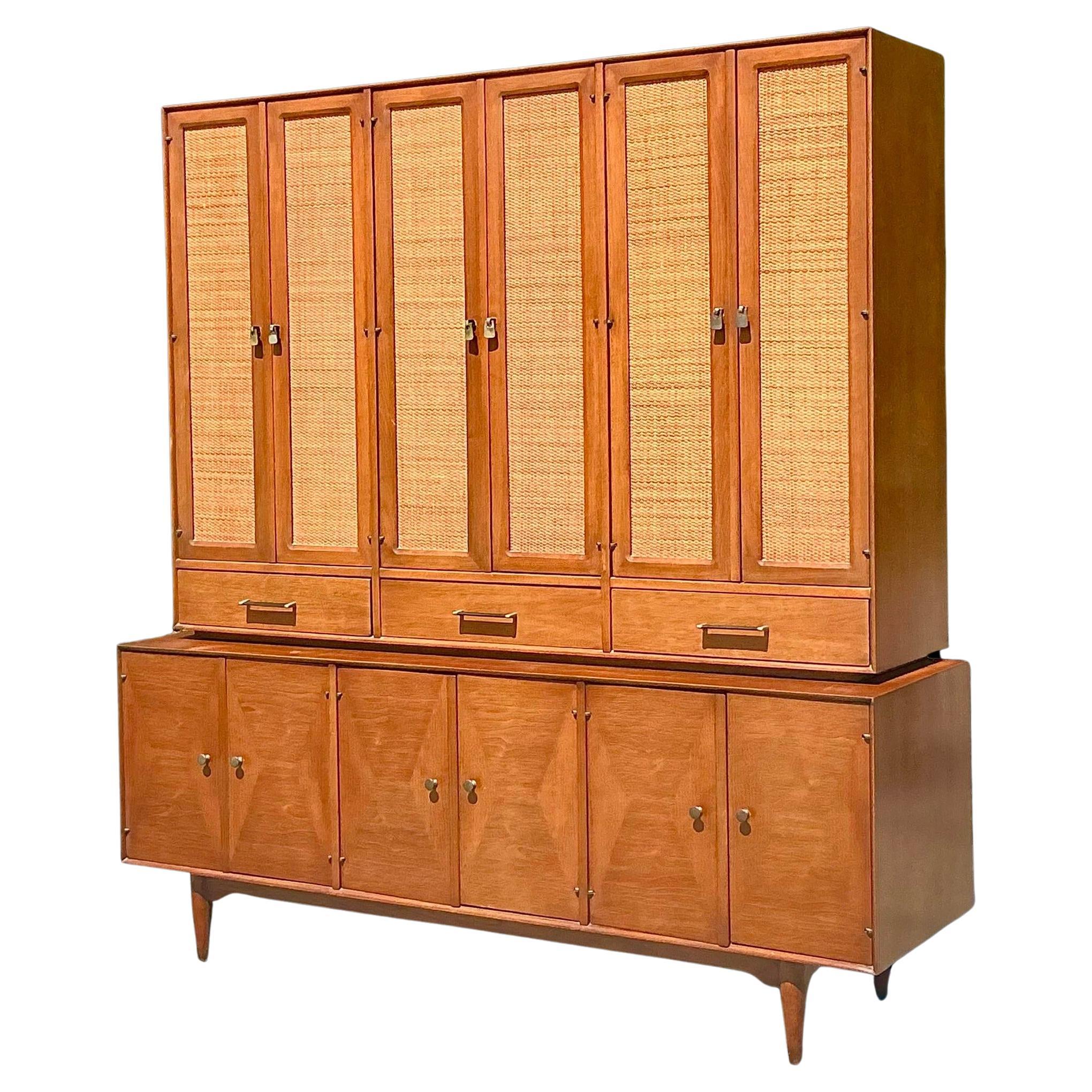 Vintage MCM Ramseur Seagrass China Cabinet