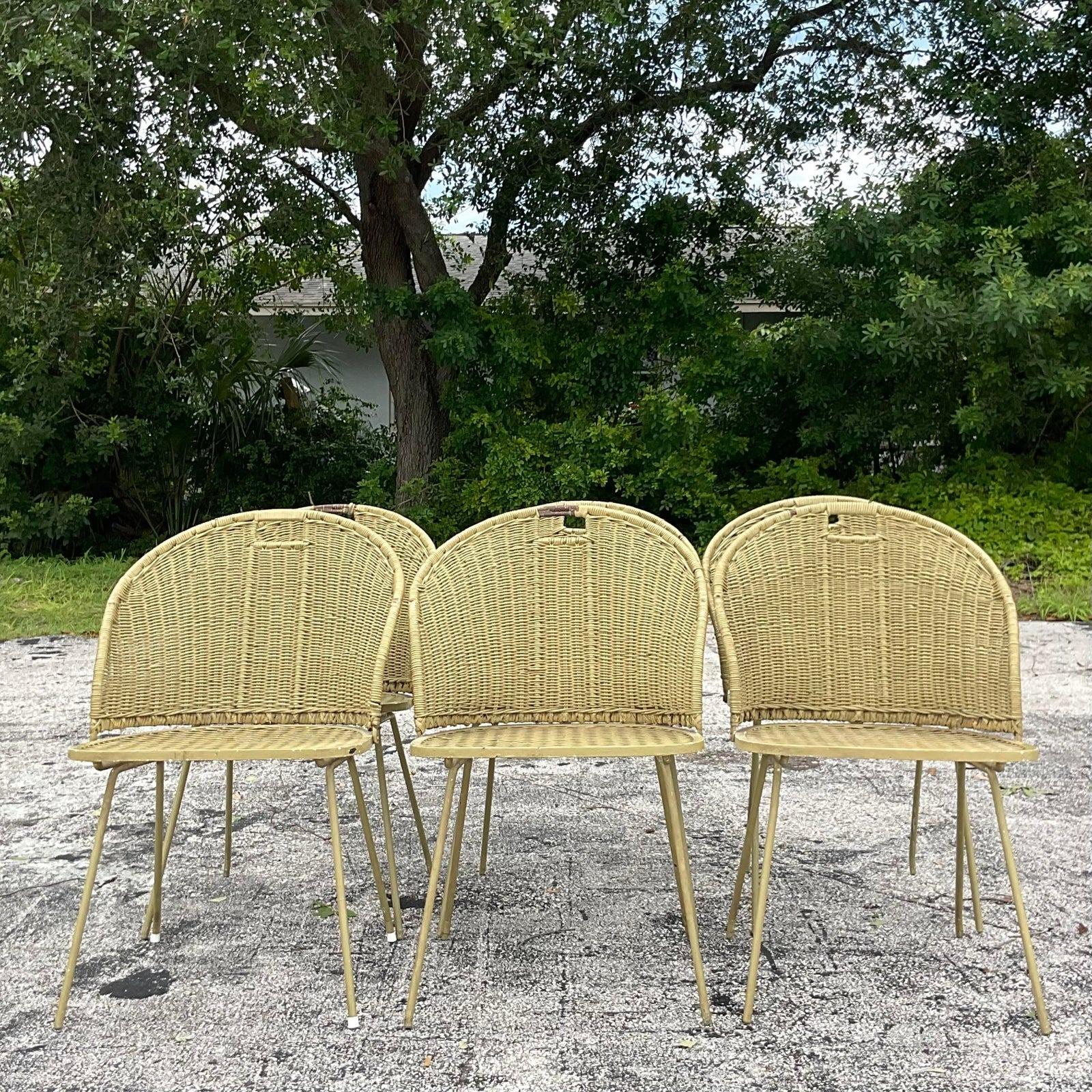 Mid-Century Modern Vintage MCM Rattan and Wrought Iron Dining Chairs by Maurizio Tempestini For Sale