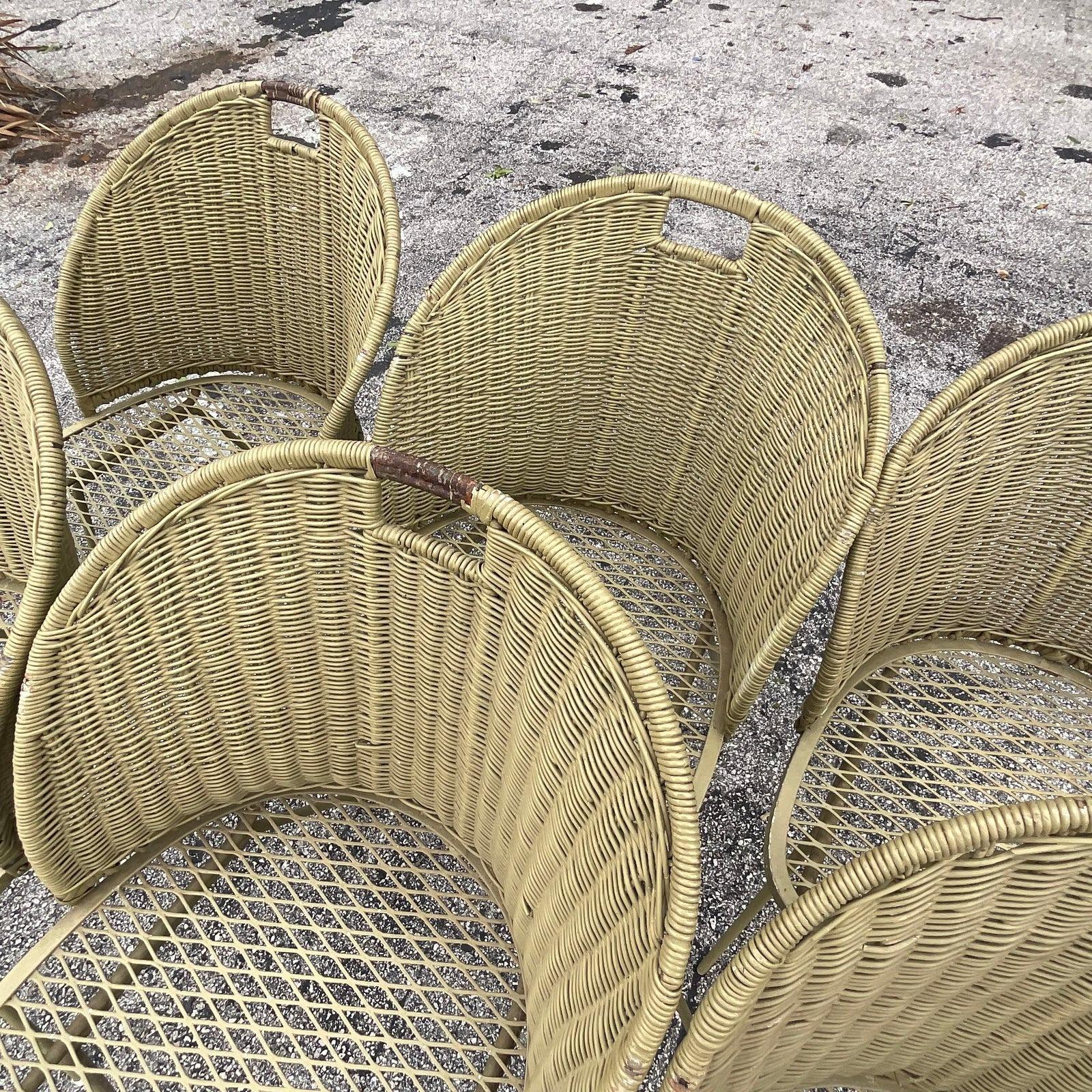 Vintage MCM Rattan and Wrought Iron Dining Chairs by Maurizio Tempestini In Good Condition For Sale In west palm beach, FL