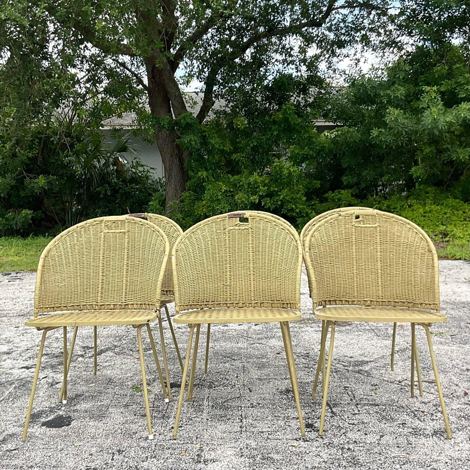 Vintage MCM Rattan and Wrought Iron Dining Chairs by Maurizio Tempestini For Sale 1