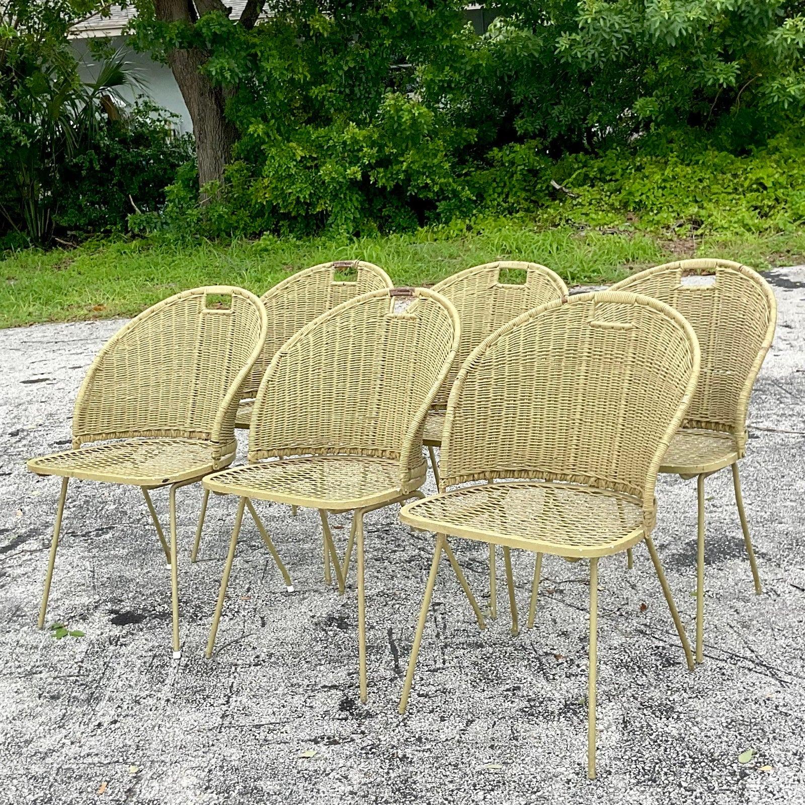 Vintage MCM Rattan and Wrought Iron Dining Chairs by Maurizio Tempestini For Sale 2