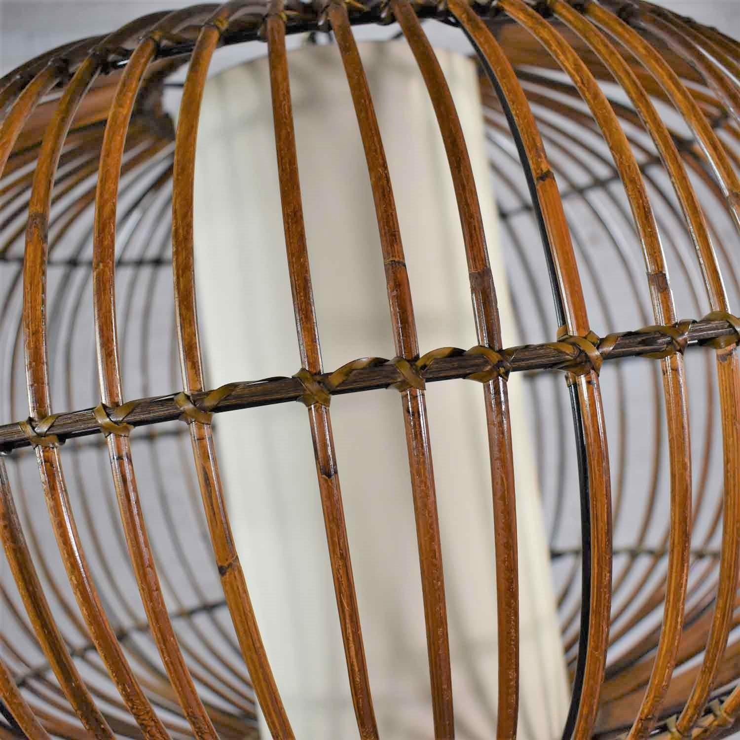 MCM Rattan Cage Pendant Chandelier with Interior Shade after Franco Albini 6
