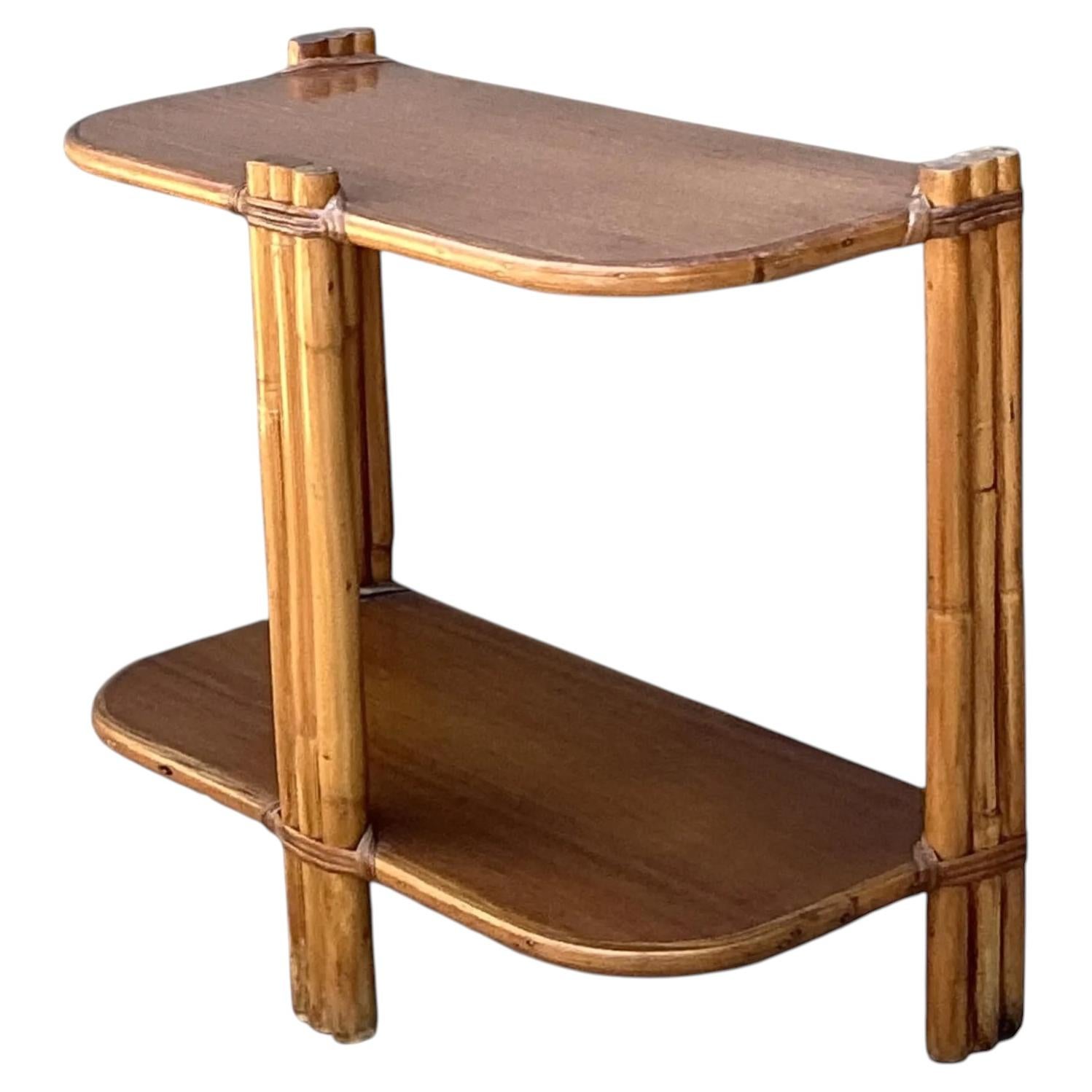 Vintage MCM Rattan Side Table For Sale