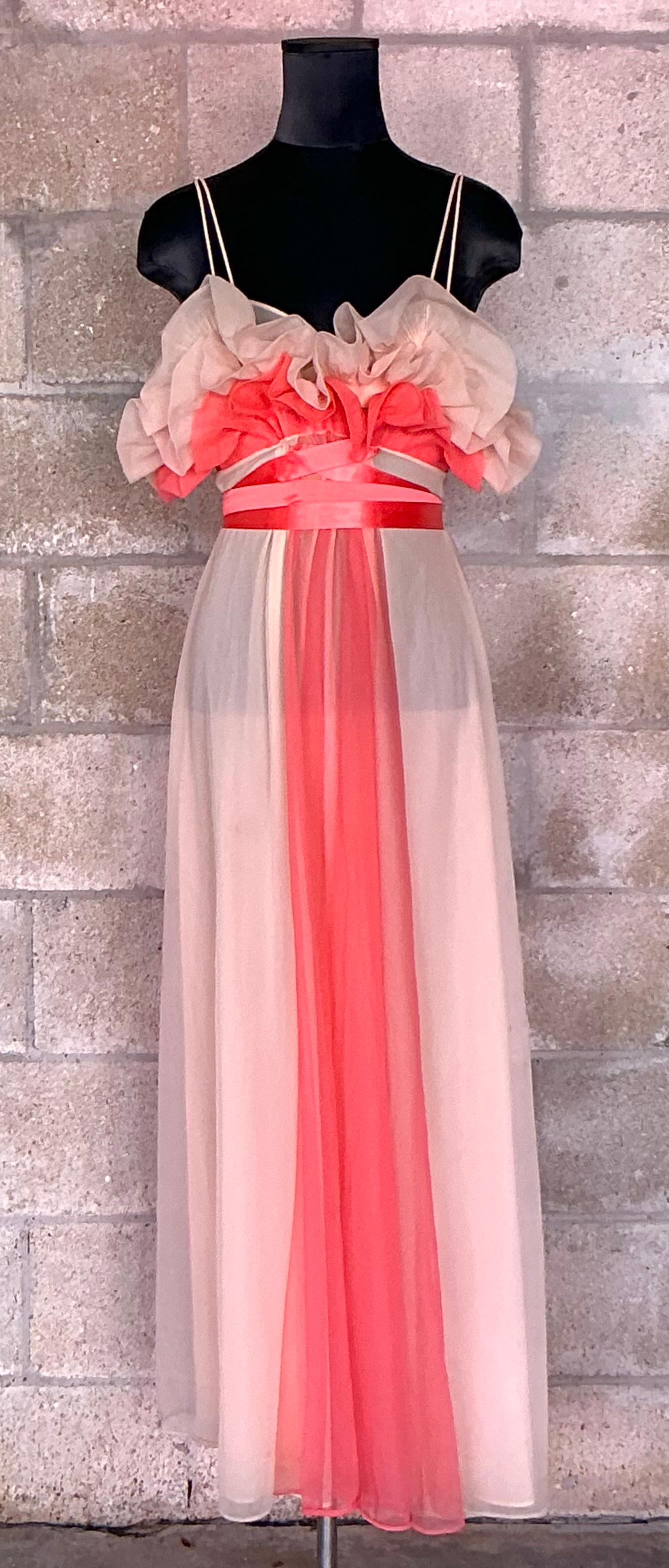 Pink Vintage MCM Ruffle Nightgown For Sale