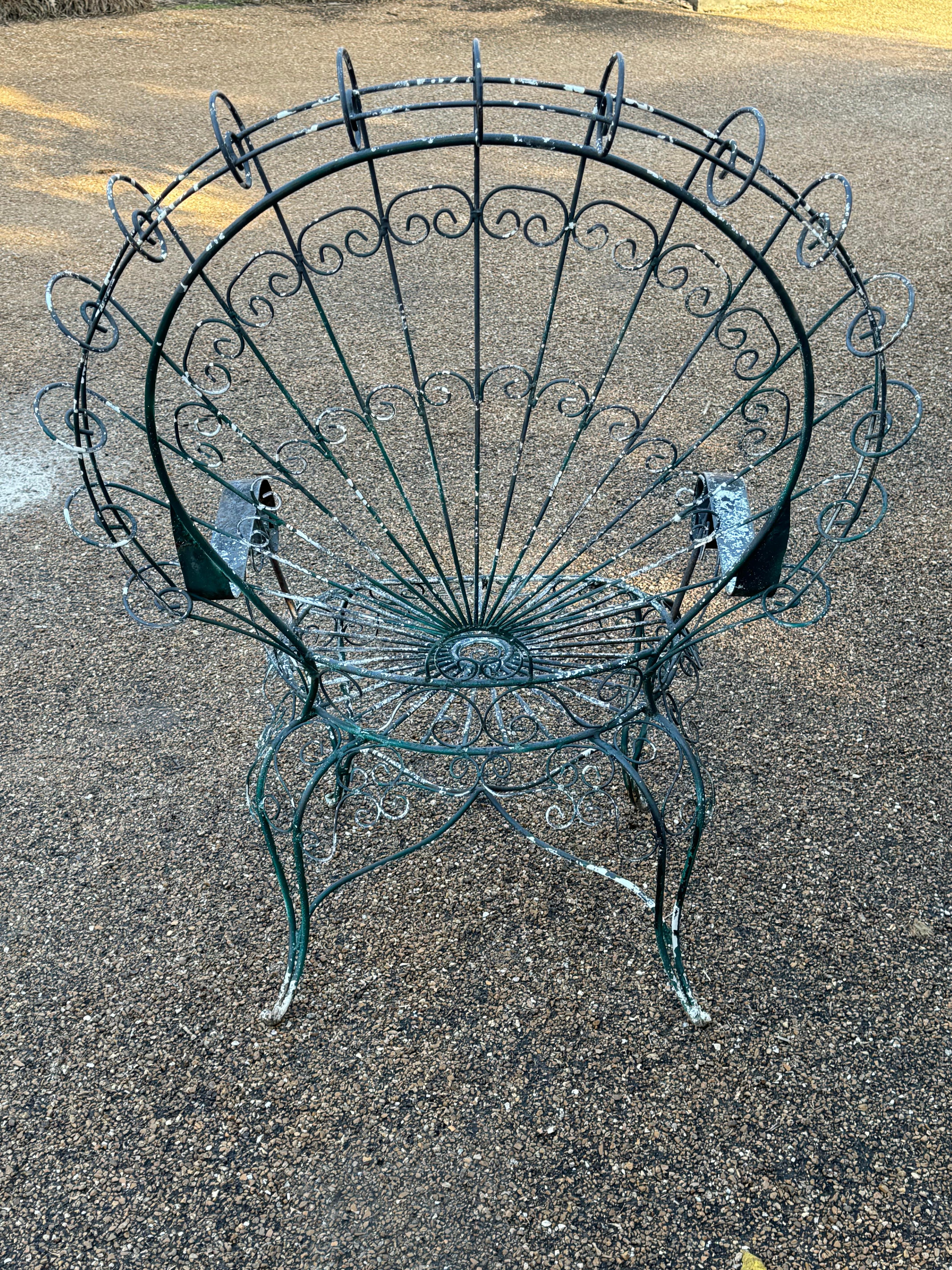 Vintage MCM Salterini Patio or Garden Peacock Wrought Iron Wingback Arm Chair For Sale 3