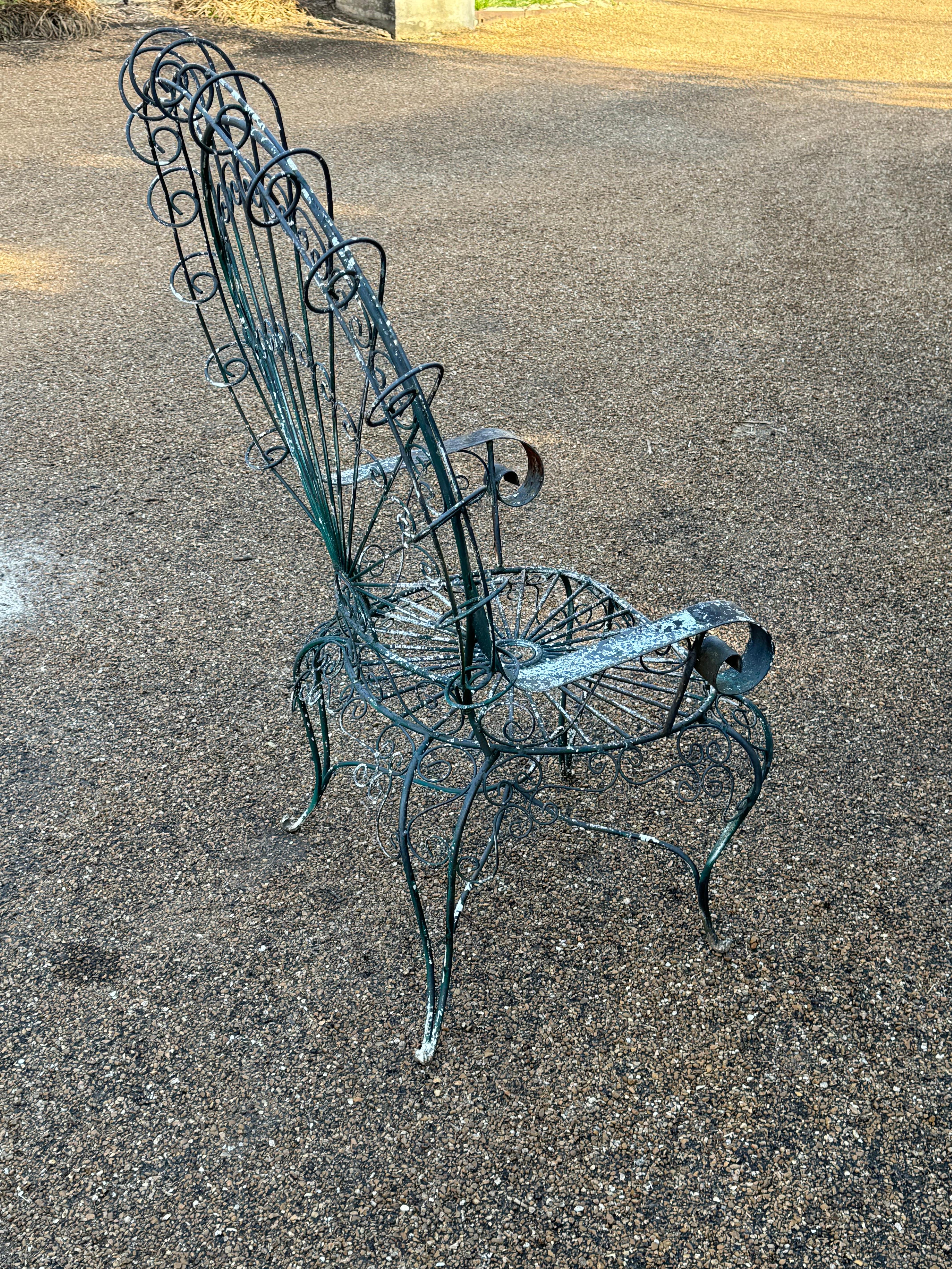 Vintage MCM Salterini Patio or Garden Peacock Wrought Iron Wingback Arm Chair For Sale 5