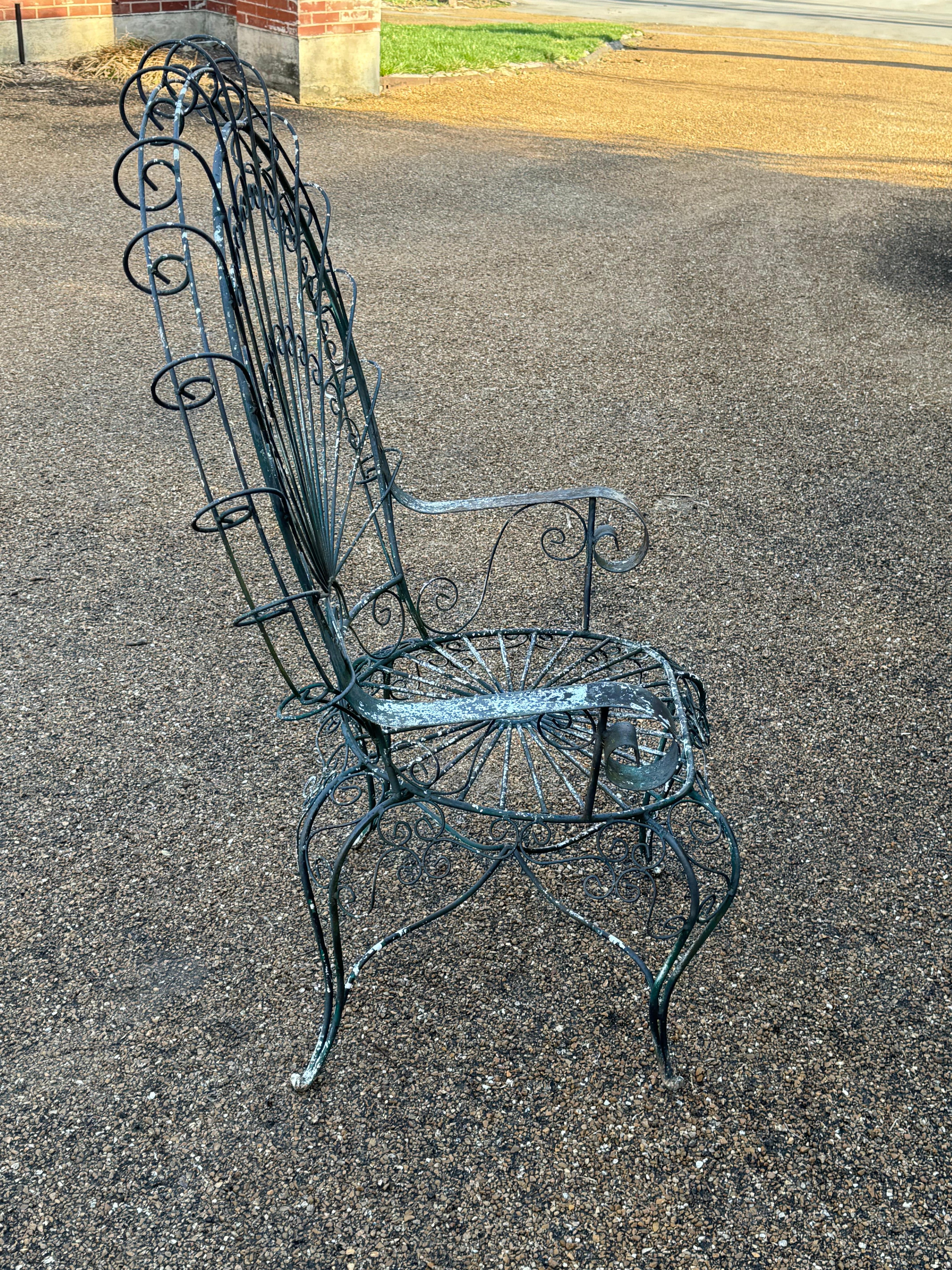 Vintage MCM Salterini Patio or Garden Peacock Wrought Iron Wingback Arm Chair For Sale 7