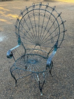 Vintage MCM Salterini Patio or Garden Peacock Wrought Iron Wingback Arm Chair
