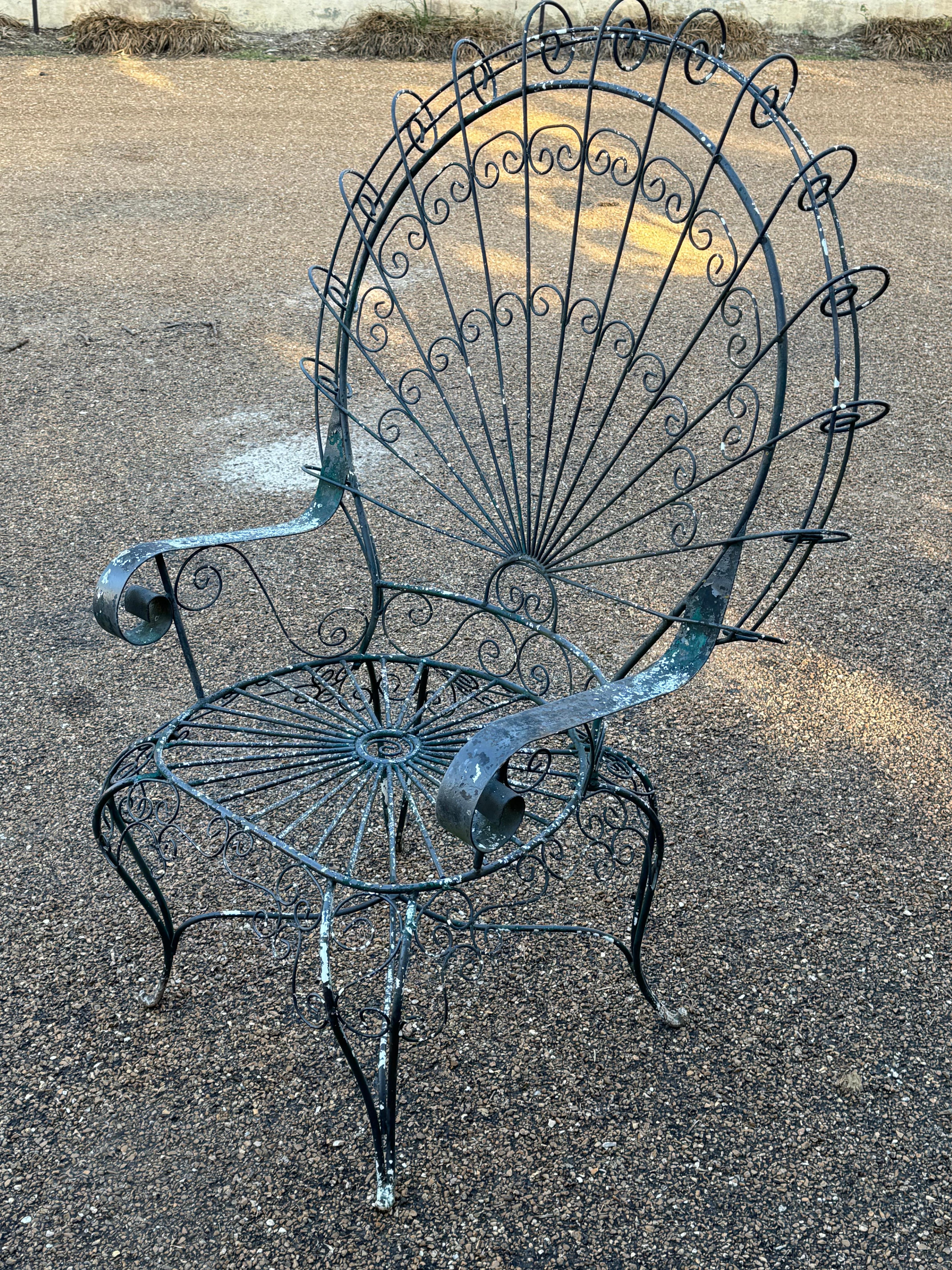 Mid-20th Century Vintage MCM Salterini Patio or Garden Peacock Wrought Iron Wingback Arm Chair For Sale