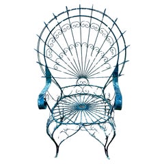 Vintage MCM Salterini Patio or Garden Peacock Wrought Iron Wingback Arm Chair
