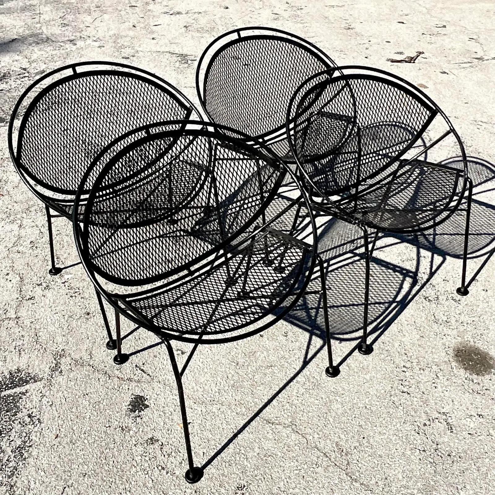 Mid-Century Modern Vintage MCM Salterini “Radar Hoops” Wrought Iron Chairs, Set of 4