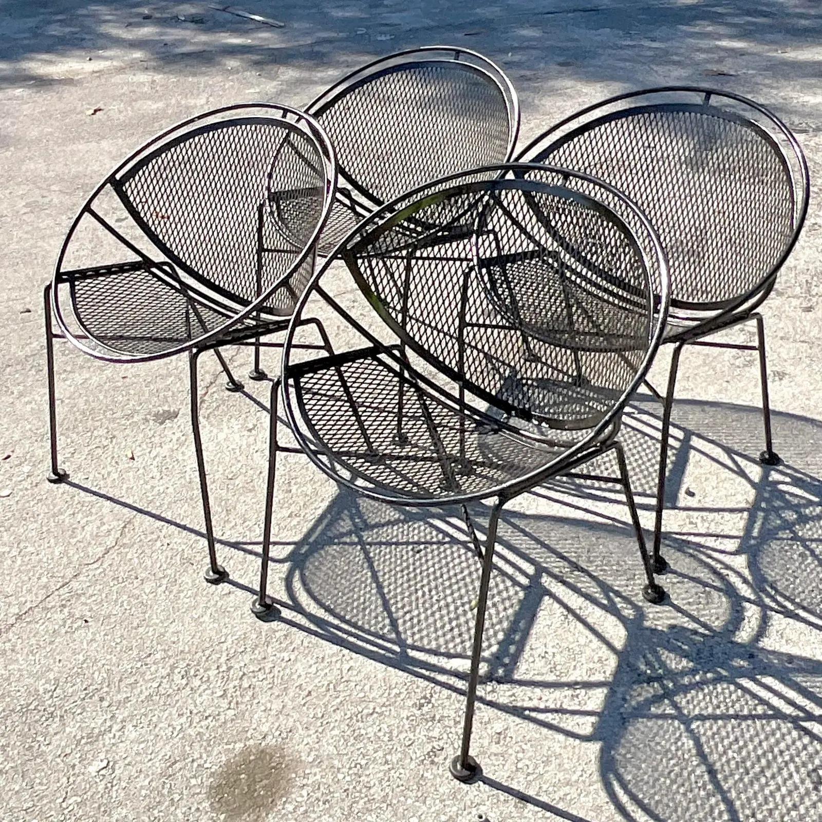 North American Vintage MCM Salterini “Radar Hoops” Wrought Iron Chairs, Set of 4