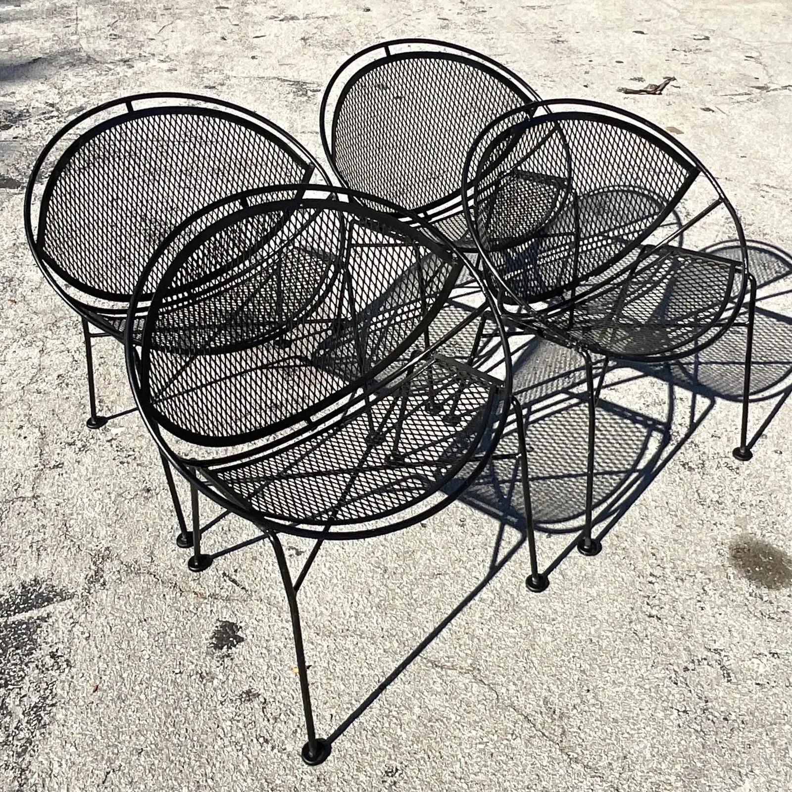 20th Century Vintage MCM Salterini “Radar Hoops” Wrought Iron Chairs, Set of 4