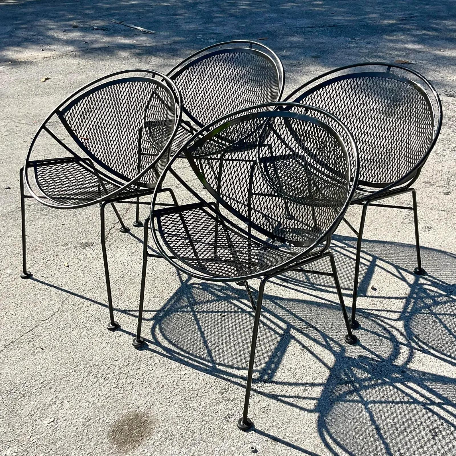 Vintage MCM Salterini “Radar Hoops” Wrought Iron Chairs, Set of 4 1