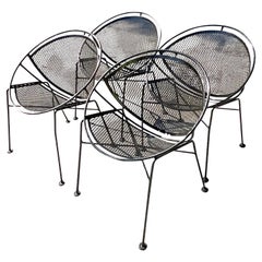 Vintage MCM Salterini “Radar Hoops” Wrought Iron Chairs, Set of 4