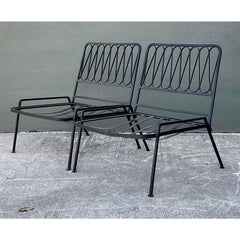 Vintage MCM Salterini Ribbon Wrought Iron Lounge Chairs - A Pair