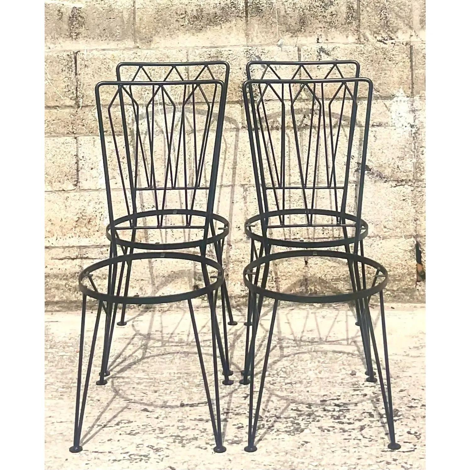 Mid-Century Modern Vintage MCM Salterini Wrought Iron Dining Chairs, Set of 4