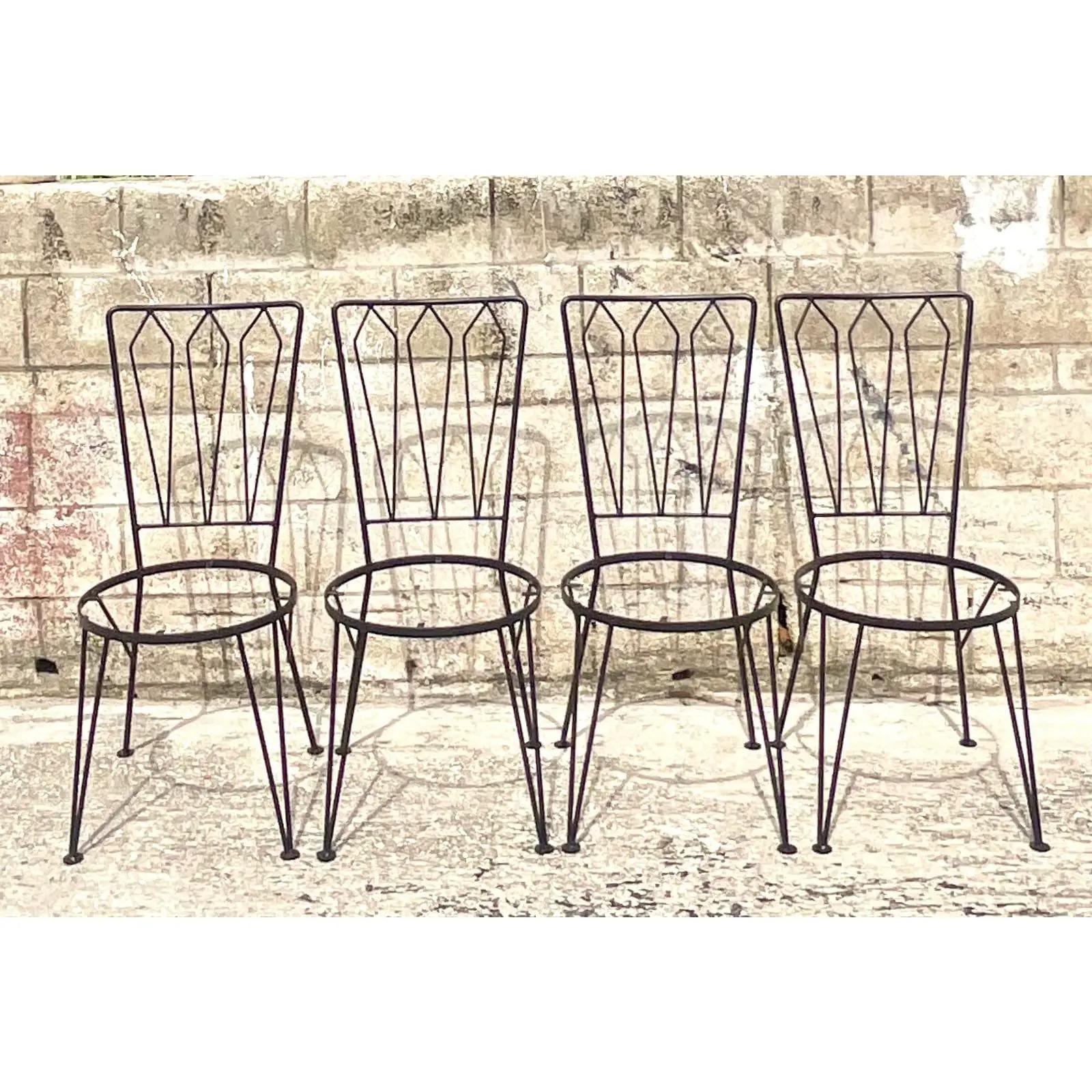 North American Vintage MCM Salterini Wrought Iron Dining Chairs, Set of 4