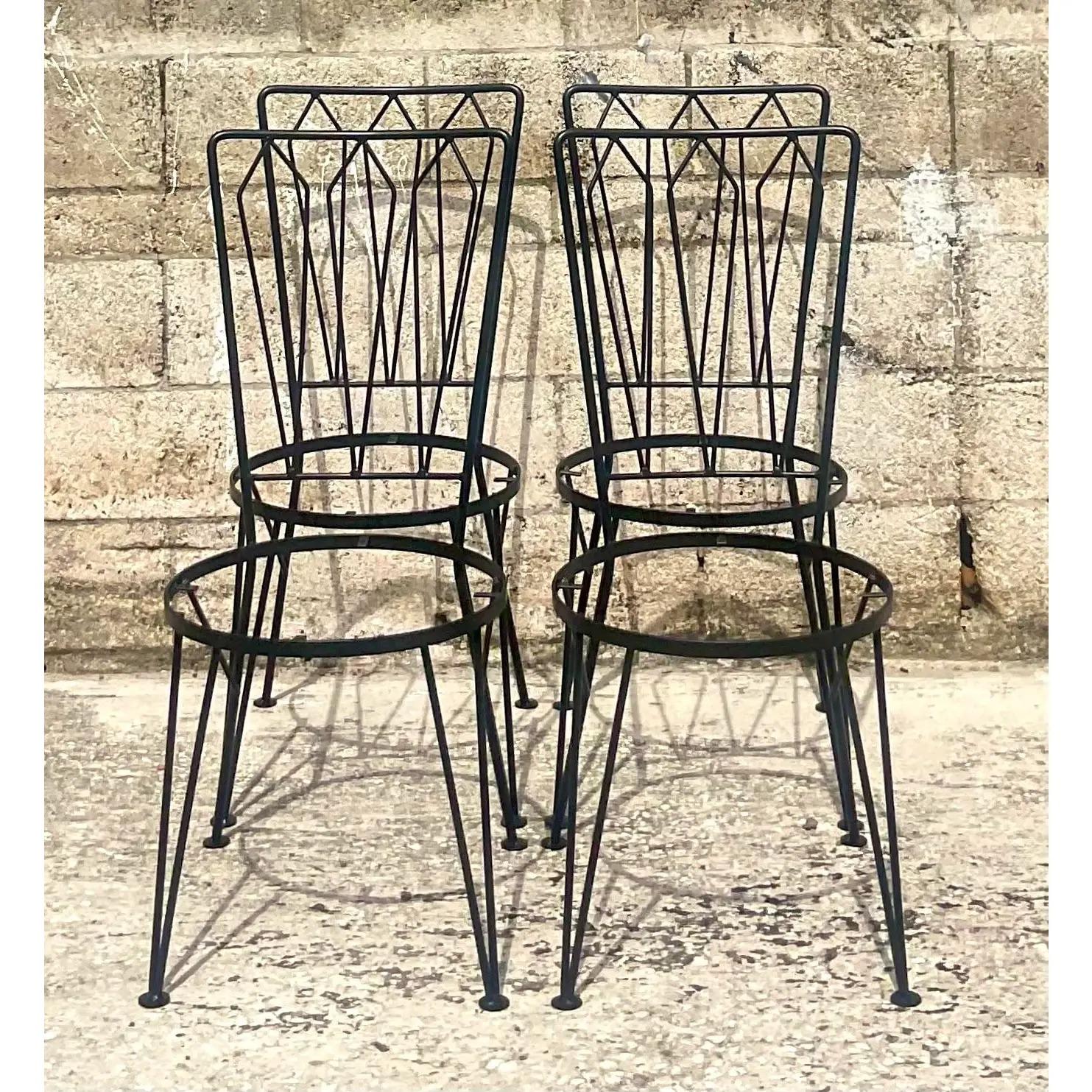 Vintage MCM Salterini Wrought Iron Dining Chairs, Set of 4 In Good Condition In west palm beach, FL
