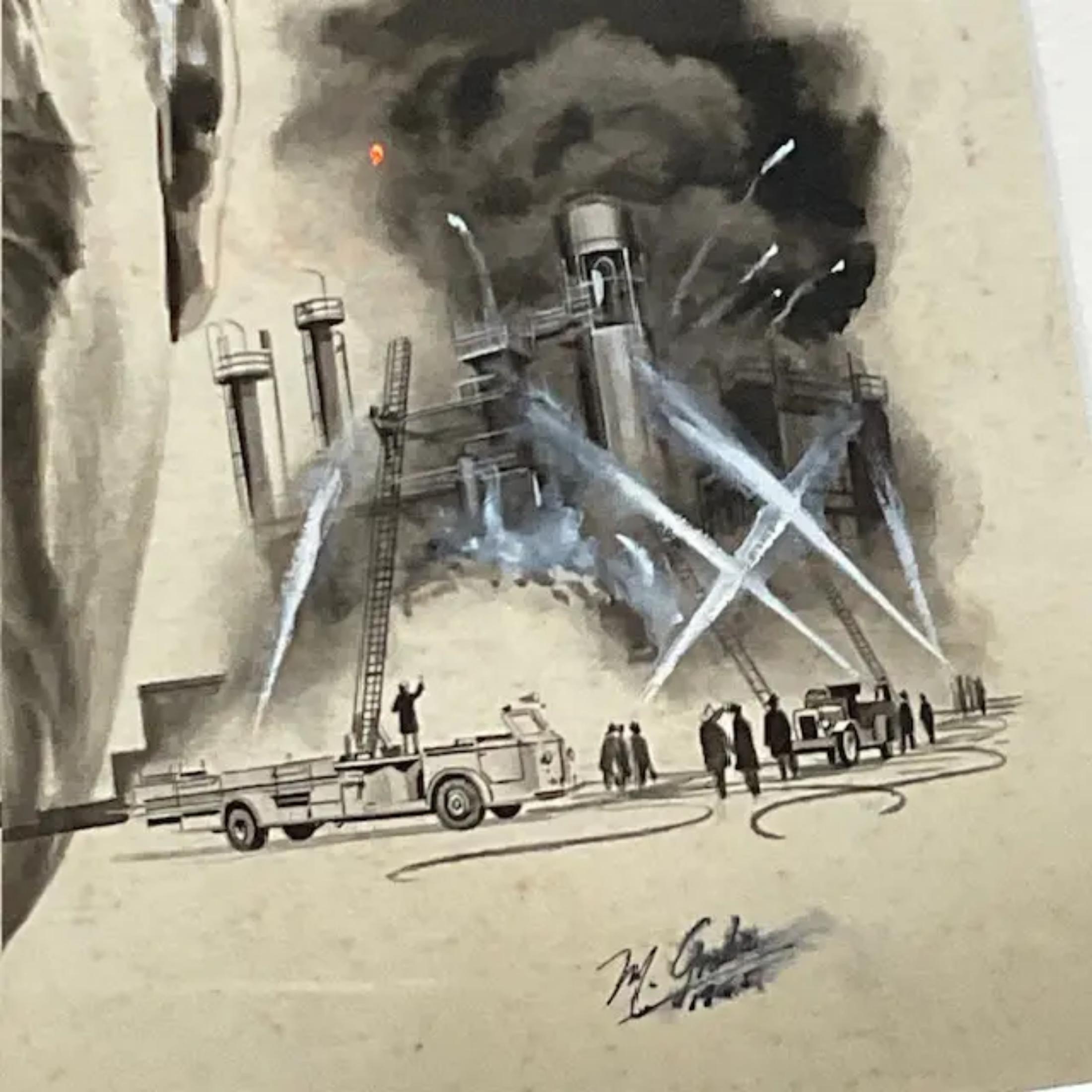 Vintage MCM Ciencia Ficción Firmado Boceto Original a Tinta de la Cara de un Hombre en venta 3