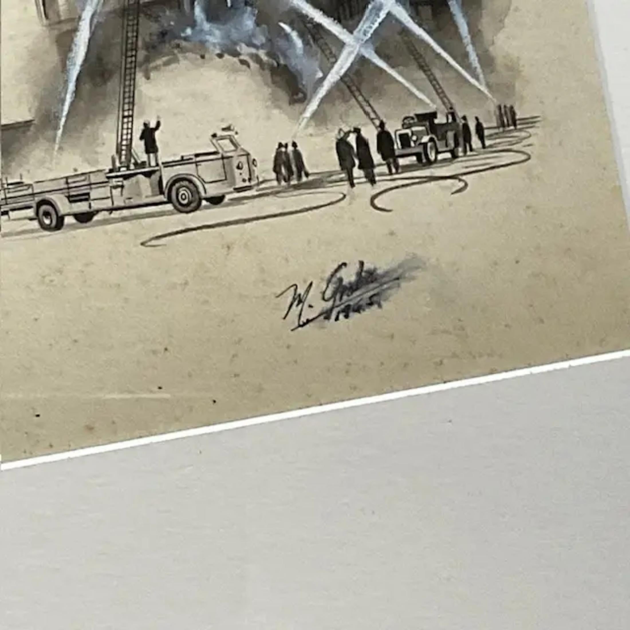 Vintage MCM Ciencia Ficción Firmado Boceto Original a Tinta de la Cara de un Hombre en venta 2