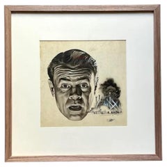 Retro MCM Sci-Fi Signed Original Ink Sketch of Man’s Face